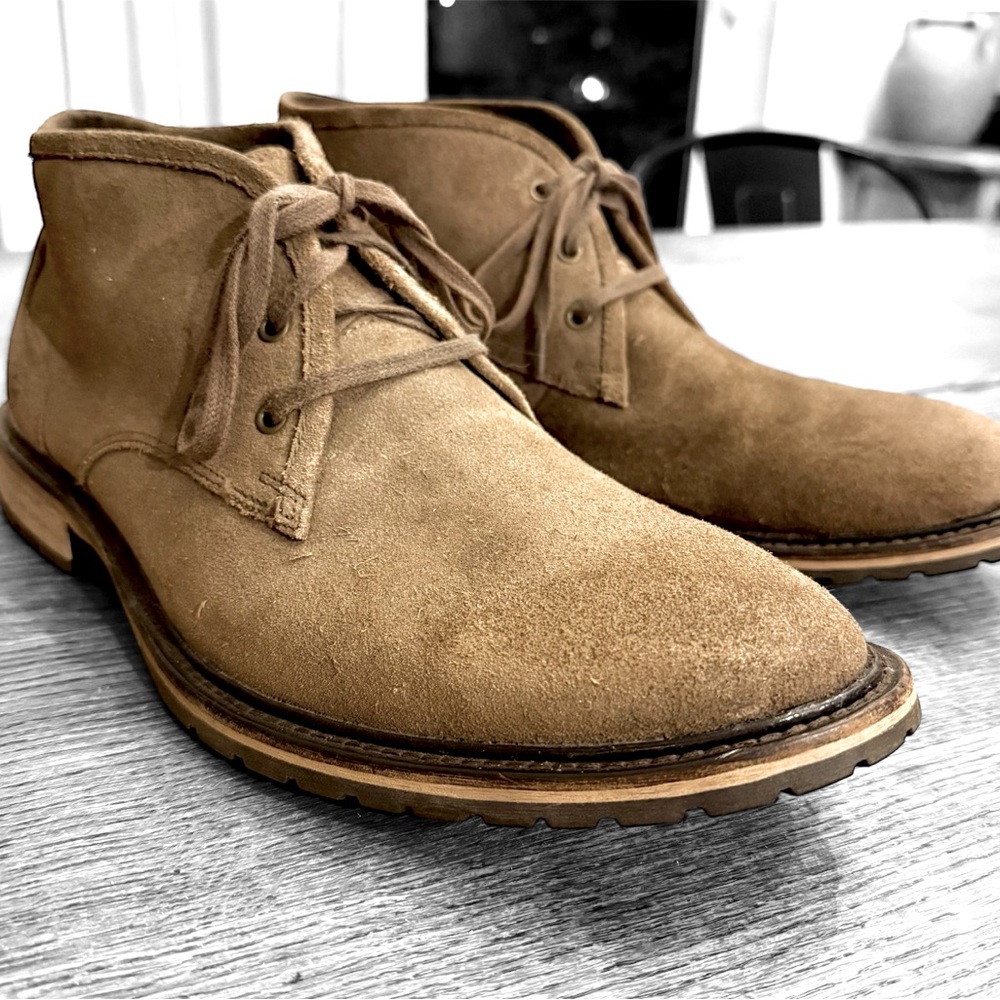 Andrew Marc Amwoods Suede Chukka Boots US Men’s 11.5 | Olive-Brown, Lug Sole